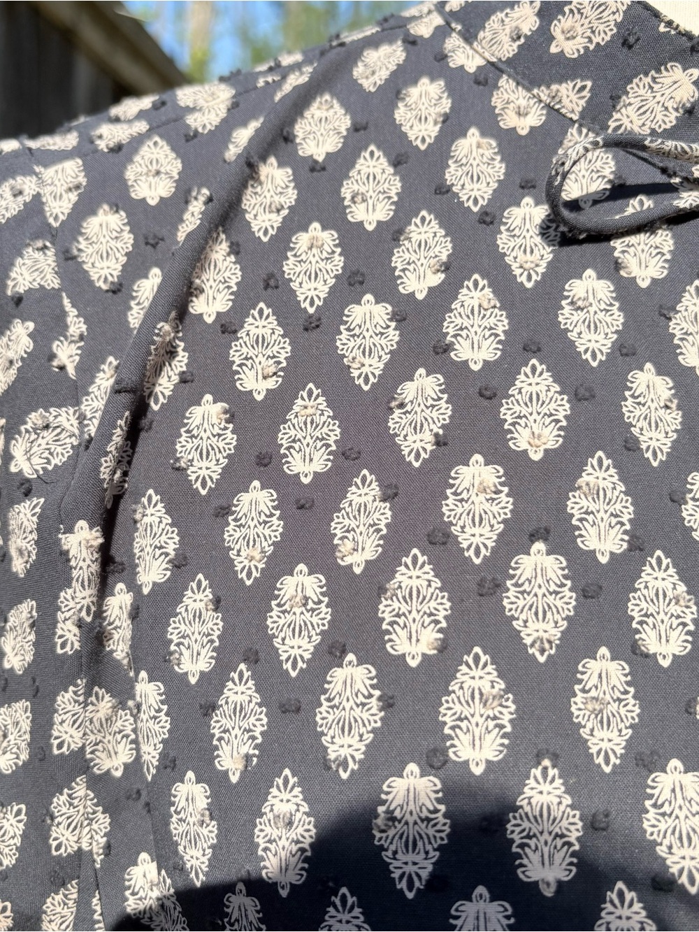 H&M Swiss Dot Black Mini Dress Tunic with Cream Geometric Print - Picture 3 of 6